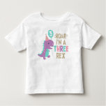 I&#39;m Three Rex Girl Pink Dinosaur Faux Glitter Toddler T-shirt at Zazzle