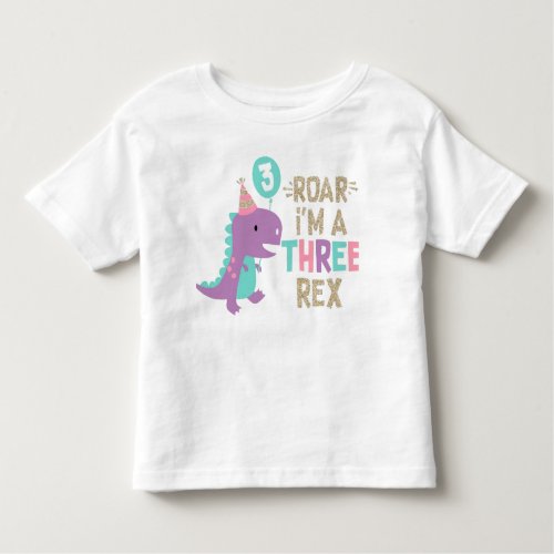 Im Three Rex Girl Pink Dinosaur Faux Glitter Toddler T_shirt