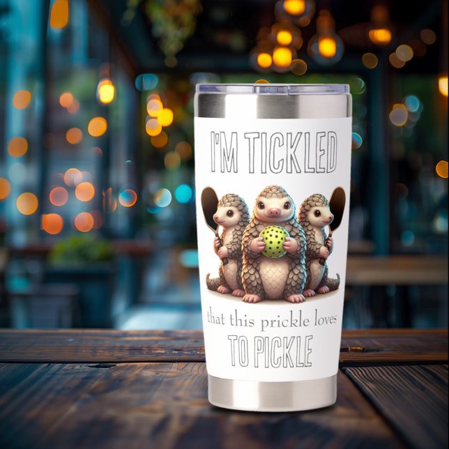 I'm Tickled that This Prickle Loves to Pickle Insulated Tumbler (Pickleballing Pangolins Tall Thermal Tumbler Cover Photo)
