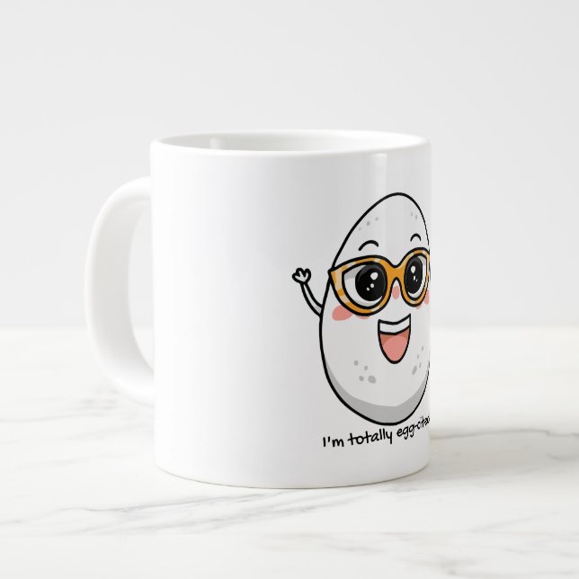 I'm Totally Egg-cited cheerful egg wearing glasses Giant Coffee Mug (Front Left)