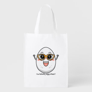 I'm Totally Egg-cited cheerful egg wearing glasses Grocery Bag