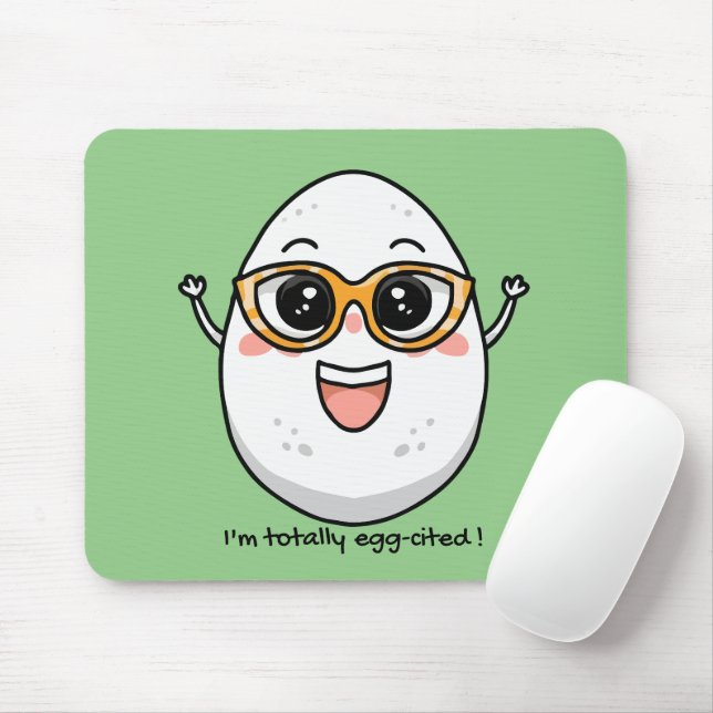 I'm Totally Egg-cited cheerful egg wearing glasses Mouse Pad (With Mouse)