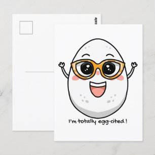 I'm Totally Egg-cited cheerful egg wearing glasses Postcard
