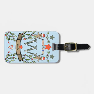 I'm traveling for Christmas monogram "W" with name Luggage Tag