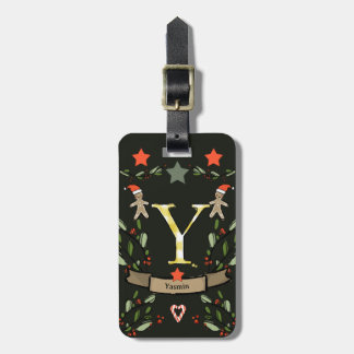 I'm traveling for Christmas monogram "Y" with name Luggage Tag
