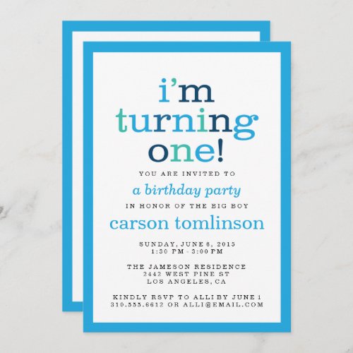 Im Turning One Blue Modern First Birthday Party Invitation