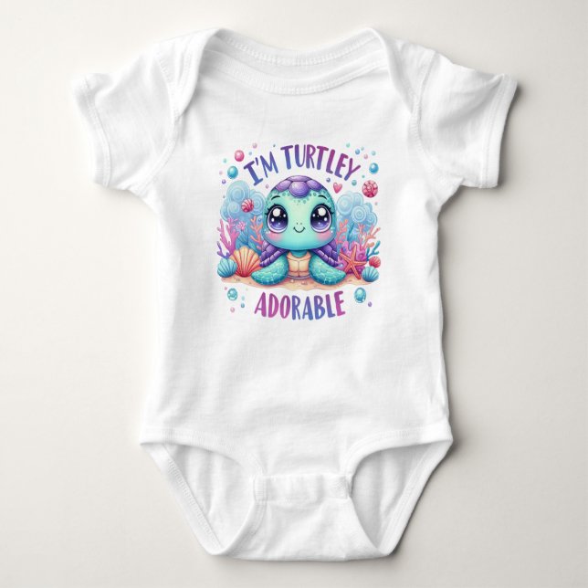 "I'm Turtley Adorable" Baby Jersey Bodysuit (Front)