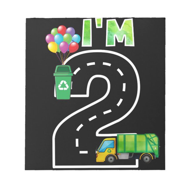 I'm Two 2 Years Old Birthday Boy Garbage Truck Notepad (Front)
