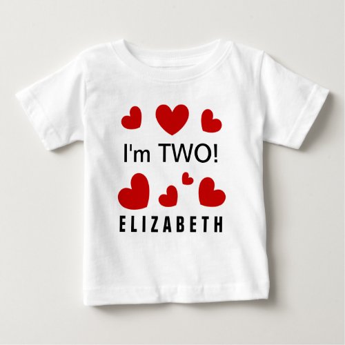 Im Two Cute Red Hearts Custom Name 2 Year Old Baby T_Shirt