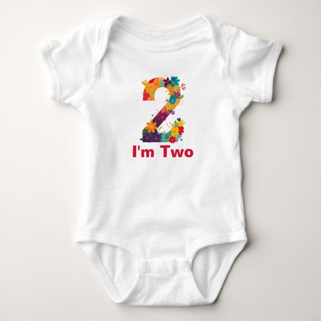 I'm Two Girl 2nd Birthday Party-Personalizable Baby Bodysuit (Front)