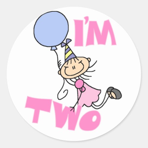 Im Two Stick Figure Girl Birthday T_shirts Classic Round Sticker