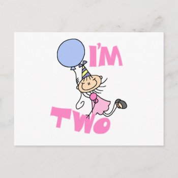 I'm Two Stick Figure Girl Birthday T-shirts Postcard by kids_birthdays at Zazzle