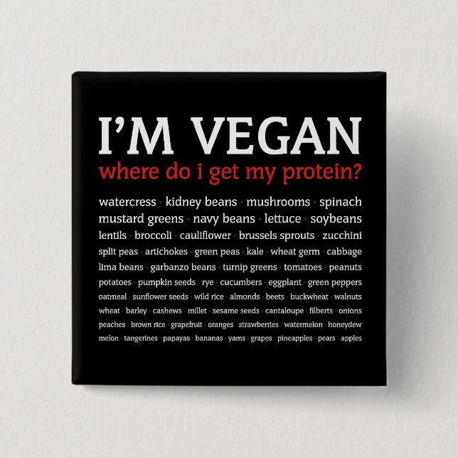 I'm Vegan: Where do I get my protein? Button (Front)