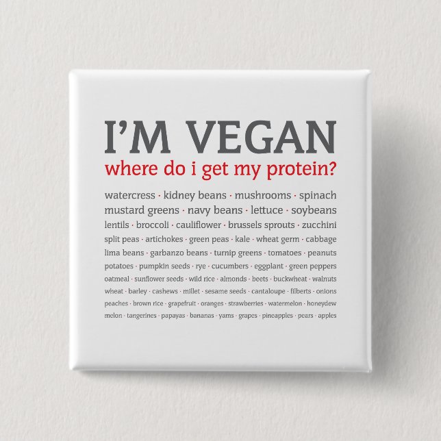 I'm Vegan: Where do I get my protein? Button (Front)
