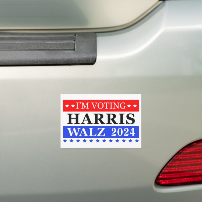 I'm Voting Harris Walz 2024 Patriotic Stripes Car Magnet (In Situ)