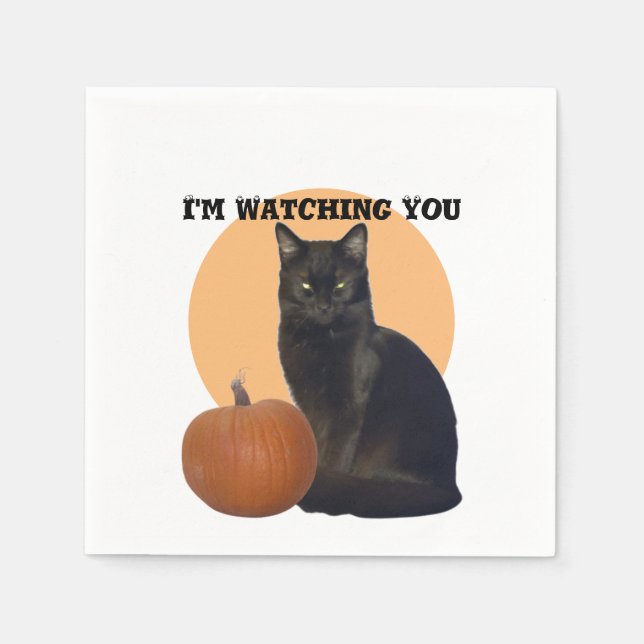 I'm Watching You | Black Cat and Orange Pumpkin Napkins (Front)