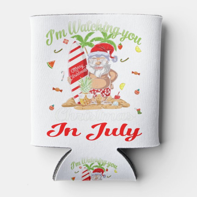 I'm Watching You Santa Christmas In July Tank Top Can Cooler (Front)