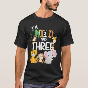 I'm Wild And Three Zoo Theme Birthday Safari Jungl T-Shirt
