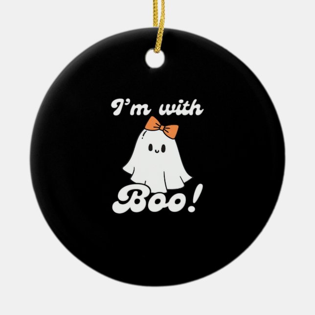 Im With Boo Funny Retro Style Ceramic Ornament (Front)
