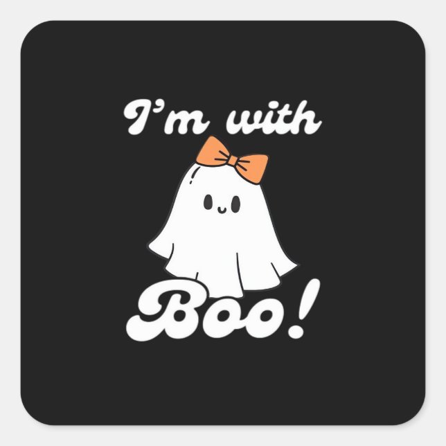 Im With Boo Funny Retro Style Square Sticker (Front)