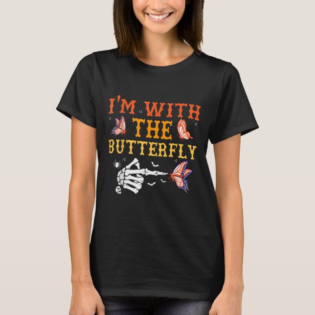 I'm With Butterfly Halloween Costume Couples Match T-Shirt (Front)