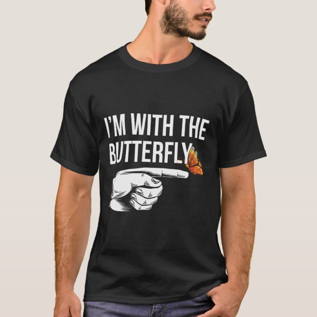 I'm With Butterfly Party Matching Couples Hallowee T-Shirt (Front)