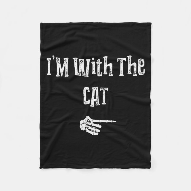 I'm With Cat Halloween Costume Funny Couples Match Fleece Blanket (Front)