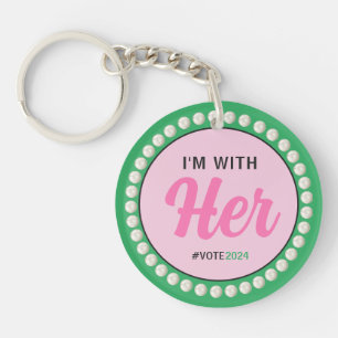 I'M WITH HER 2024 Pearls & Clover (Pink Green) Keychain