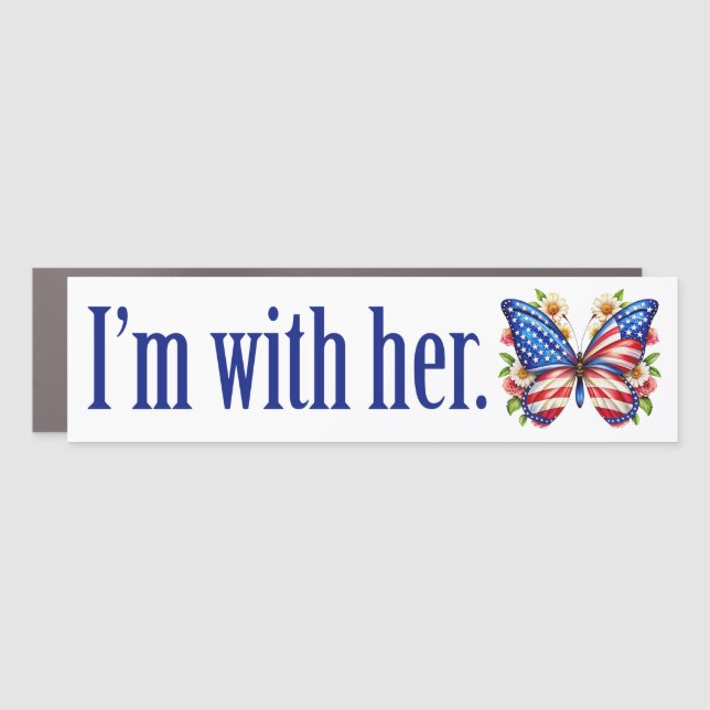 I'm With Her Cute Kamala Harris Butterfly Bumper Car Magnet (Front)