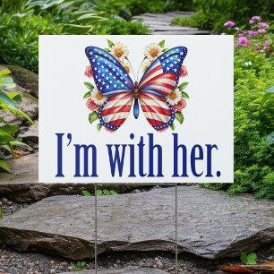 I'm With Her Cute Kamala Harris Butterfly Yard Sign