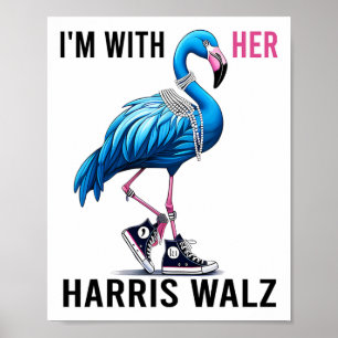 I'm With Her Harris W Flamingo Vote Blue Poster
