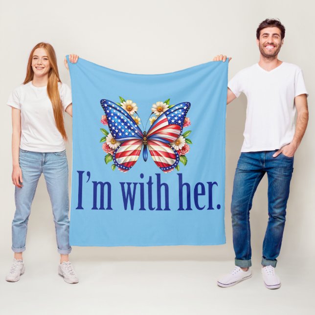 I'm With Her Kamala Blue Butterfly Fleece Blanket (In Situ)
