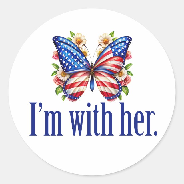 I'm With Her Kamala Harris for President Butterfly Classic Round Sticker (Front)