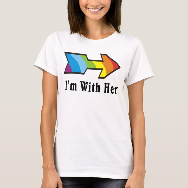 I'm With Her - Rainbow Arrow Left T-Shirt (Front)