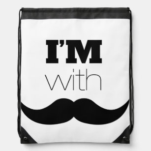 I'm With Mustache Drawstring Bag