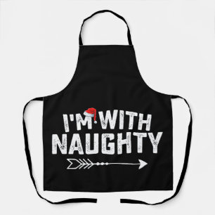 I'm With Naughty Matching Christmas Couples Apron