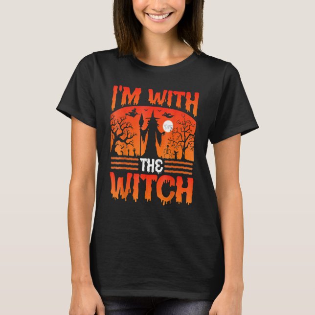 I'm With The Witch  Halloween His And Her Outfit T-Shirt (Front)