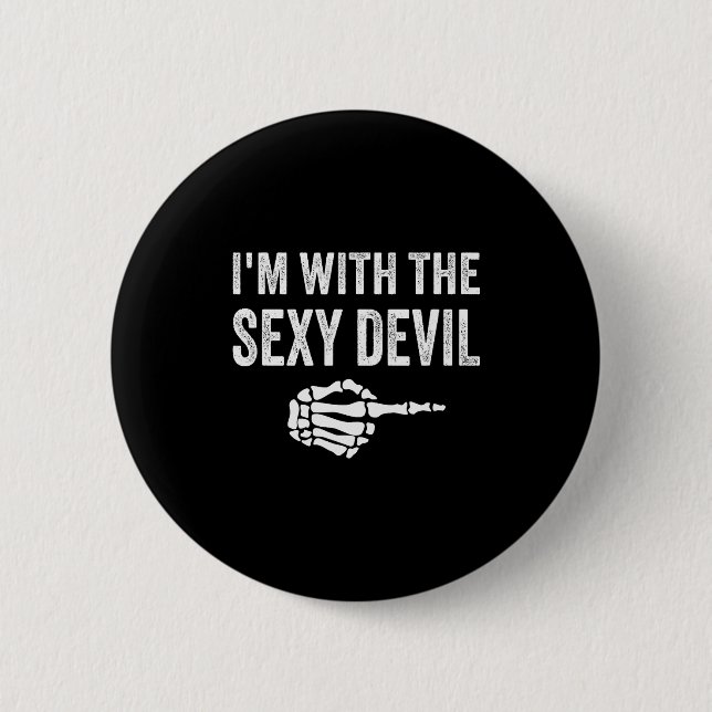 I'm With The Y Devil Halloween Couples Costume  Button (Front)