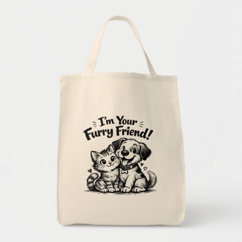 I'm Your Furry Friend | Hand-Drawn Cat & Dog Tote Bag