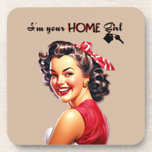 I'm Your Home Girl Real Estate Retro Girl Art Beverage Coaster