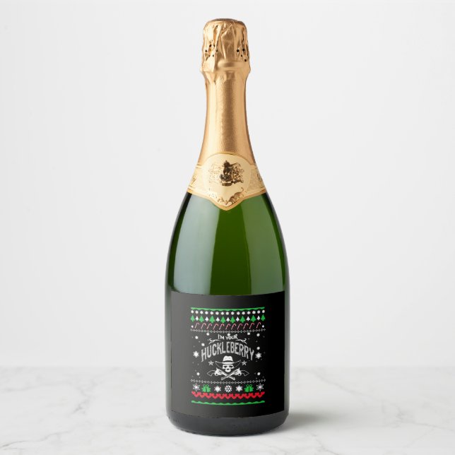 I'm your Huckleberry cowboy Christmas Sweater Sparkling Wine Label (Front)