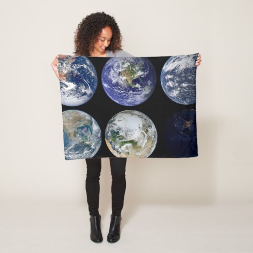 Image Comparison Of Iconic Views Of Planet Earth Fleece Blanket
