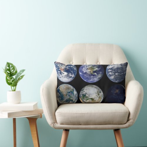 Image Comparison Of Iconic Views Of Planet Earth Lumbar Pillow