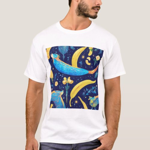 Image illustrate glowing candy bananas and a blue  T_Shirt