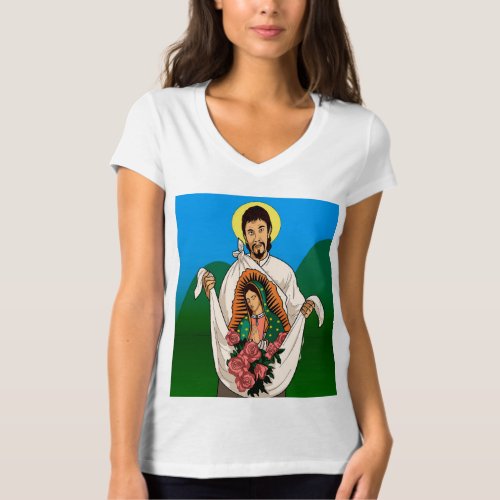 Image in drawing of the Virgin of Guadalupe T_Shirt