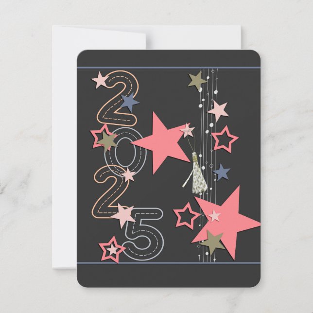 Image of 2025 Grad Scattered Stars Dotted Tassel Holiday Card (Front)