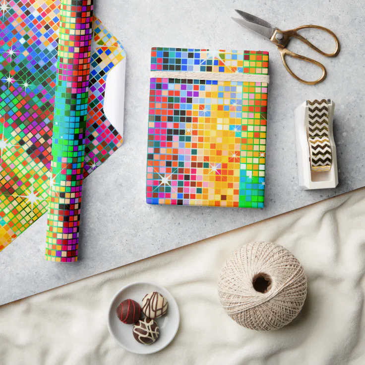 Image of a colorful disco glitter pattern wrapping paper