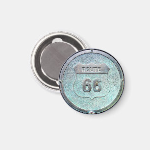 Image of a Gray Metal Route 66 Plaque Magnet