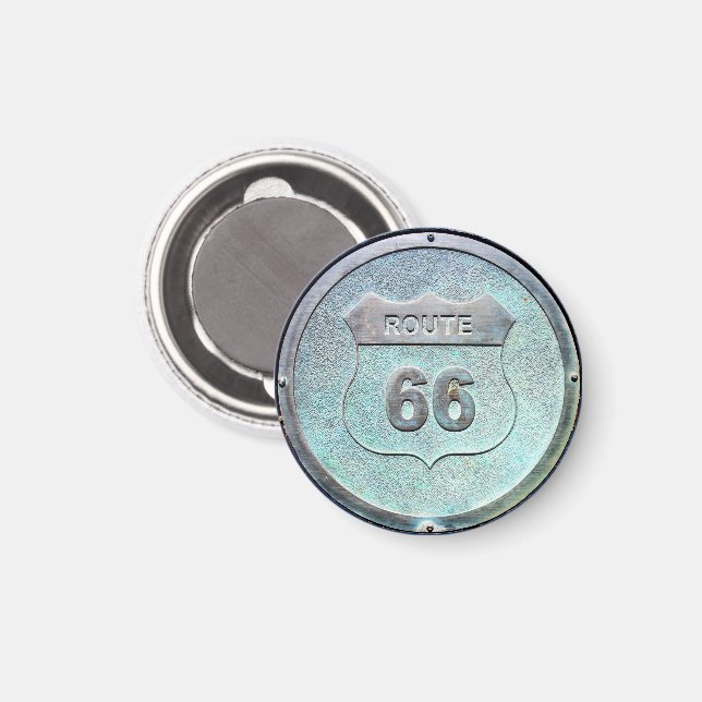 Image of a Gray Metal Route 66 Plaque Magnet (Front/Back)
