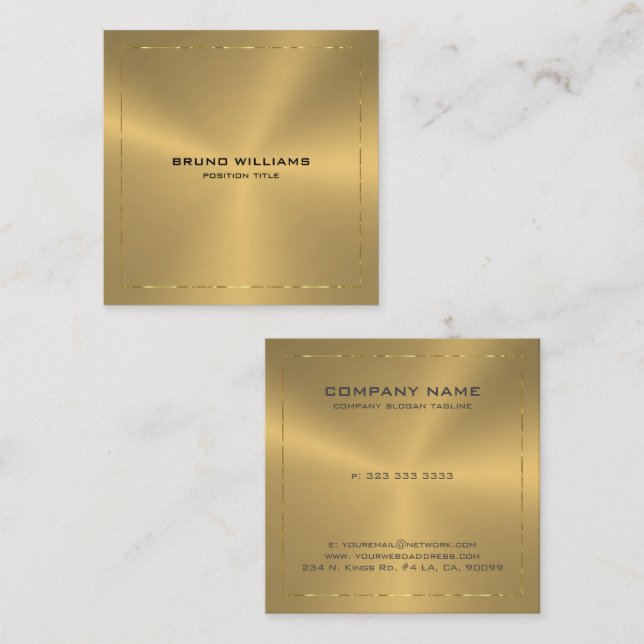Image of a metallic gold shine border square square business card (Front/Back)